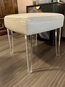 H Studio By Shlomi Haziza Upholstered Lucite Acrylic Clear Leg Vanity Stool - Picture 1 of 3