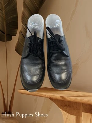 Sapatos femininos de renda de couro vintage Hush Puppies feitos nos EUA. Tamanho 7.5 Preto RARO HTF - Imagem 1 de 4