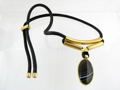 Pingente de ágata falsa Henri Bendel peça central declaração colar cordão de couro - Imagem 1 de 4