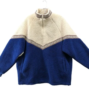 ASOS Oversized 1/4 Zip Sherpa Sweatshirt Mens L Navy Cream Pullover Mock Fur - Picture 1 of 13