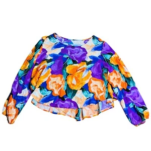 Blusa Boho Manga Larga Label of Love Talla XL Floral Negrita Púrpura Naranja - Imagen 1 de 7