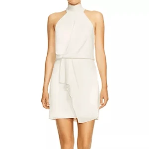 Halston Harlow Mock Neck White Mini Dress Sz 4 NWT - Picture 1 of 7