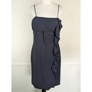 Valentino Dress Formal Bow Ruffle Satin Trim Evening Navy Blue Vintage Size 10 - Picture 1 of 15