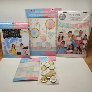 Gender Reveal Party Supplies - Balloon Drop Bag, Buttons, Hanging - Boy or Girl - Picture 1 of 6