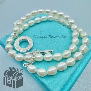 Tiffany & Co. 925 Silber 7-8 mm Perle Knebel 18" Halskette (Etui) - Bild 1 von 7