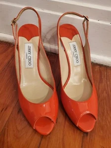 Jimmy Choo Orange Patent Leather Nova Slingback Sandals Size 40.5 - Picture 1 of 9