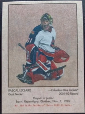 2002 - 2003 ITG Parkhurst Pascal Leclaire Retro Mini Blue Jackets Hockey Card - Image 1 of 2