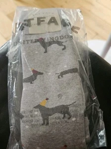 NEW WOMENS 4-7 WELLY KNEE HIGH SOCKS FAT FACE PARTY DOG PATTERN DACHSHUND - Picture 1 of 11