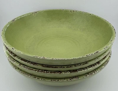 "Juego de 4 cuencos de melamina rústica craquelada verde Williams Sonoma de 8""" Foto 1 de 4