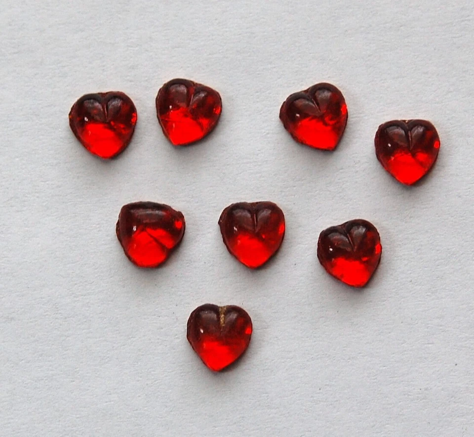 Corazones de vidrio laminado rojo rubí pequeño vintage 7 mm (8) cab701E Foto 1 de 1