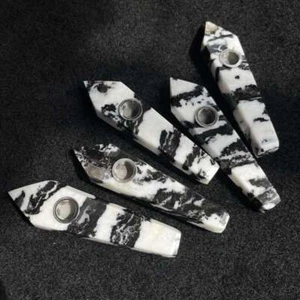 10 pipas de cuarzo para fumar piedra de cebra negra natural al por mayor cristal curación - Imagen 1 de 12