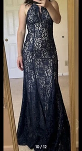 Night-way Classic Sleeveless Evening Gown W/ Sparkling Navy Blue Lace Overlay 8 - Picture 1 of 11