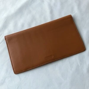 Vintage Coach Checkbook Cover Case Camel Light Brown Leather Bifold Wallet - Picture 1 of 7