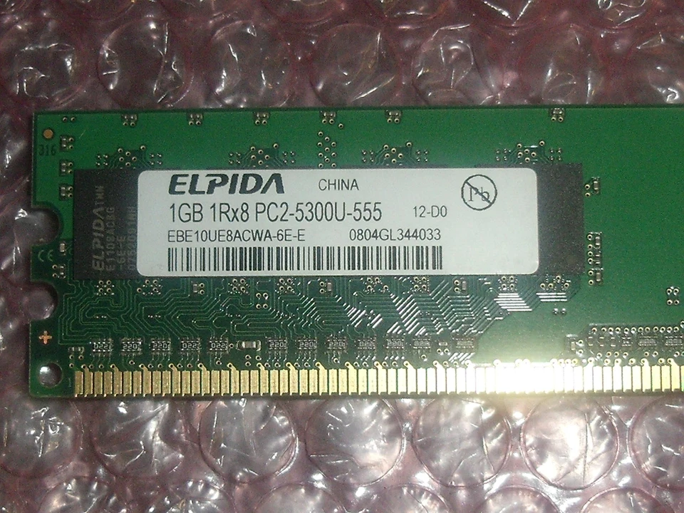 Elpida EBE10UE8ACWA-6E-E  1GB 1RX8 PC2-5300U 667 MHZ PC Memory - Image 1 of 1