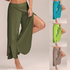 Womens Palazzo Split Harem Pants Ladies High Waist Loose Yoga Wide Leg Trousers - Picture 1 of 29