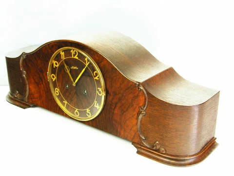 JUNGHANS PURE  ART DECO  CHIMING MANTEL CLOCK  BLACK FOREST GERMANY 2 WOODS Cover