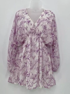 A New Day Women’s Chiffon Floral Balloon Sleeve Mini Boho Dress Size XS Lined - Picture 1 of 12