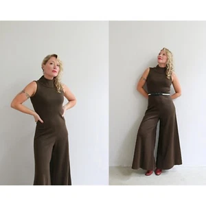 1960s Vintage Gino Paoli Chocolate Wool Jumpsuit Women's Extra Small Small XS SM - Picture 1 of 10
