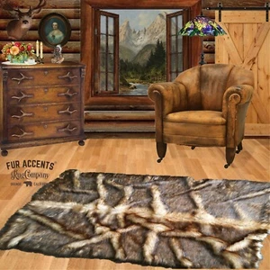 Faux Fur Bear Skin Roots Area Rug Throw Carpet Wolf Coyote FUR ACCENTS - Picture 1 of 3