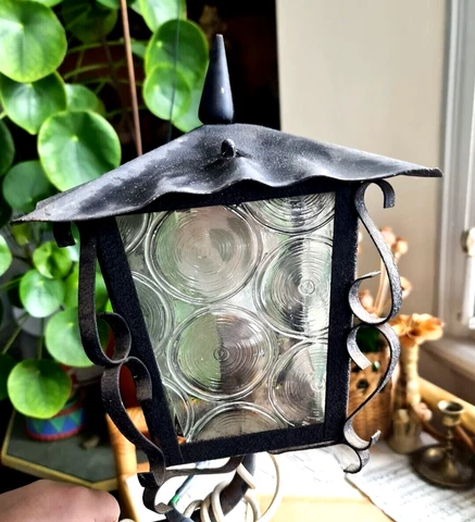 Vintage Rustic Wrought Cast Iron Cut Glass Porch Wall Light Sconce MId century Cover