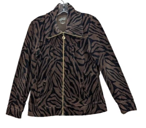 Style & Co Sport Jacket Women's Small Velour Zebra Animal Print Full Zip Y2K - Picture 1 of 9