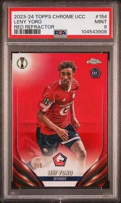2023-24 Topps Cromo UCC #154 Leny Yoro - Refractor Rojo/5 RC PSA 9 (0 ⬆️) Foto 1 de 2