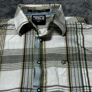 Southpole Men's Plaid Button-Down Shirt Beige Green Blue Short Sleeve Size M - Picture 1 of 10