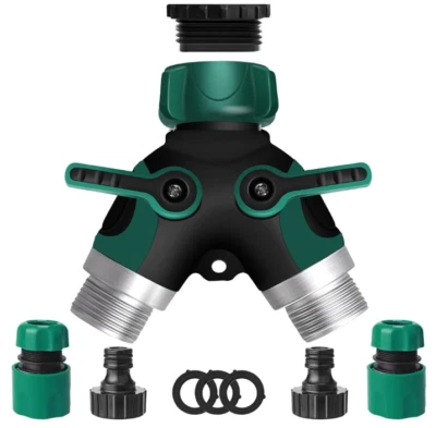 Garden Hose Splitter, 2 Way Hose Tap Connector, Outdoor Double Y Valve Water Tap - Image 1 of 4