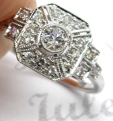 18CT WHITE GOLD DIAMOND RING ART DECO 0.49CT CLUSTER 18CARAT GOLD NEW BOXED - Image 1 of 4