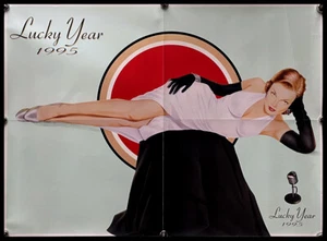 1995 * Manifesto, Poster Originale "Lucky Strike, Lucky Year - Pin Up Rossa" (B - Foto 1 di 2