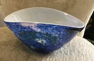 BADASH HAND MADE ART GLASS BOWL BLUE PINK GREEN WITH SPARKLES nwt - Picture 1 of 11