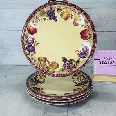 JC Penny Home Collection FRUIT MULTI Purple Melamine Round Dinner Plates Set 4 - Image 1 of 4