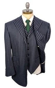 SAMUELSOHN 3 Piezas Super 180s Lana Franela 41R Azul Marino Traje Doble Ventilación Chaqueta Pantalones - Imagen 1 de 10