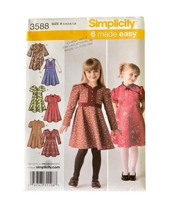 Simplicity Girls Dress Pattern 3588 6 Easy Size 3 4 5 6 7 8 Sewing New UNCUT - Picture 1 of 3
