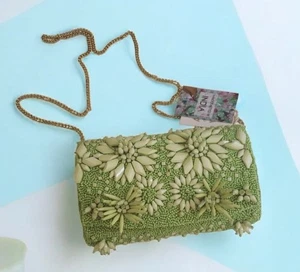 VIRAL Lime Green Flower Beaded Crossbody Clutch, Anthropologie Style, NWT India - Picture 1 of 12