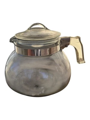 Vintage Pyrex Flameware 7125-B Blue Tint Pot Belly Tea Pot Kettle 2.5 Qt 1940s - Image 1 of 3