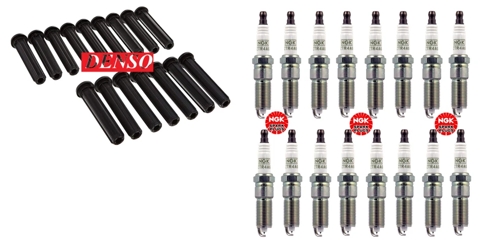 NGK Spark Plug 16PC + DENSO Coil Boot Set for Dodge Ram Charger Magnum HEMI - Image 1 of 1