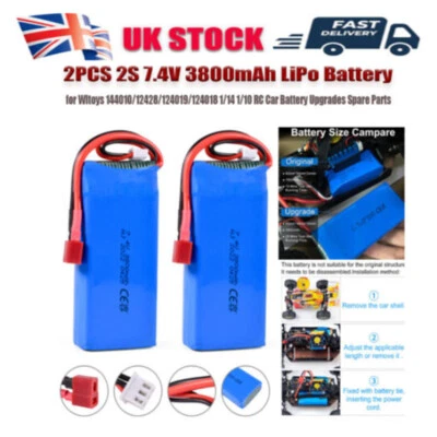 2x 7.4V 3800mAh RC 2S LiPo Battery T Plug for Wltoys 144001 144010 124017 124016