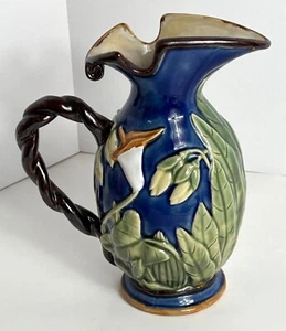 Vintage Majolica Hand-Painted Ceramic Pitcher Jug With Floral Leaf Design - Picture 1 of 9