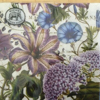 PAPER NAPKINS/SERVIETTES P20 COCKTAIL BEVERAGE PURPLE FLOWERS MADE IN EUROPE - image 1 of 2