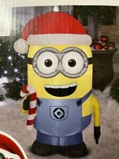 NEW Gemmy 3.5' Airblown Minions Dave With Santa Hat & Candy Cane Inflatable