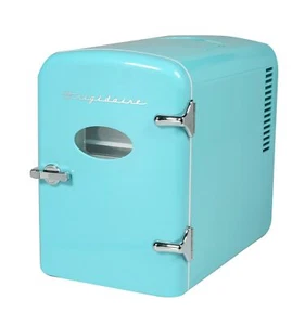 Retro Blue Mini Fridge Compact Personal Refrigerator 6 Soda Can Snacks Bottles - Picture 1 of 10