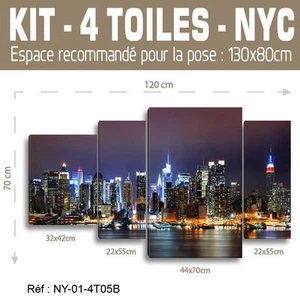 120x70cm - Set 4 LEINWÄNDE BEDRUCKT GEMÄLDE LEINWAND DEKO - NEW YORK-NY-01 -4T05-B - Bild 1 von 21