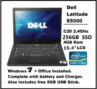 CHEAP Dell Laptop Fast 2.40Gz 256GB SSD Windows 7 Office WiFi DVD 16GB USB 15.4" - Image 1 of 4