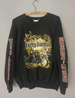 Vintage 80s Harley Davidson Motorcycle Sweatshirt GOD CREATED HARLEY Raglan - Image 1 of 4