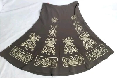 Sunny Leigh Flare Swing Skirt Floral Embroidery Side Zip Midi Boho Lily Size 12  - Image 1 of 4