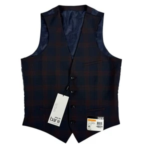 Bar III Mens Slim Fit Plaid Suit Suit Vest Burgundy Navy Blue S - Picture 1 of 5