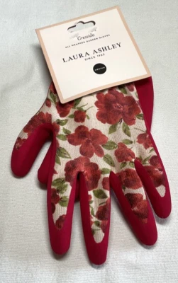 Laura Ashley All Weather Gloves Garden CRESSIDA DARK RED FLORAL SIZE MEDIUM NIP - Image 1 of 2