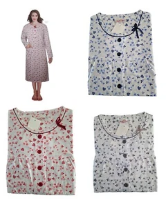 Damen Nachthemd Langarm Baumwolle Blumen Muster Sleepshirt Nachtwäsche M-3XL - Bild 1 von 8