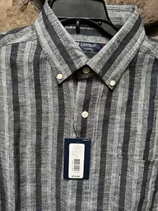 Cremieux Striped Short Sleeve Shirt Mens Sz M Linen Blend DR Blue NWT ST5WY207X - Picture 1 of 3